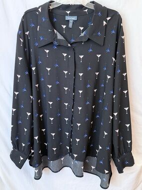Whimsical ModCloth Martini Print Button Front Blouse 4X